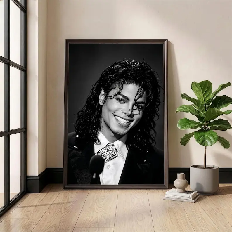 Michael Jackson Poster, King of Pop Wall Art, Black and White Portrait Print, Vintage Music Decor, Retro Pop Culture, Music Legend Art
