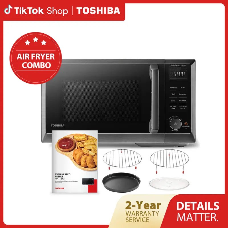 TOSHIBA 6-in-1 Inverter Countertop Microwave Oven Healthy Air Fryer Combo, MASTER Series, Broil, Convection, Speedy Combi, Even Defrost 11.3'' Turntable Sound On/Off, 27 Auto Menu