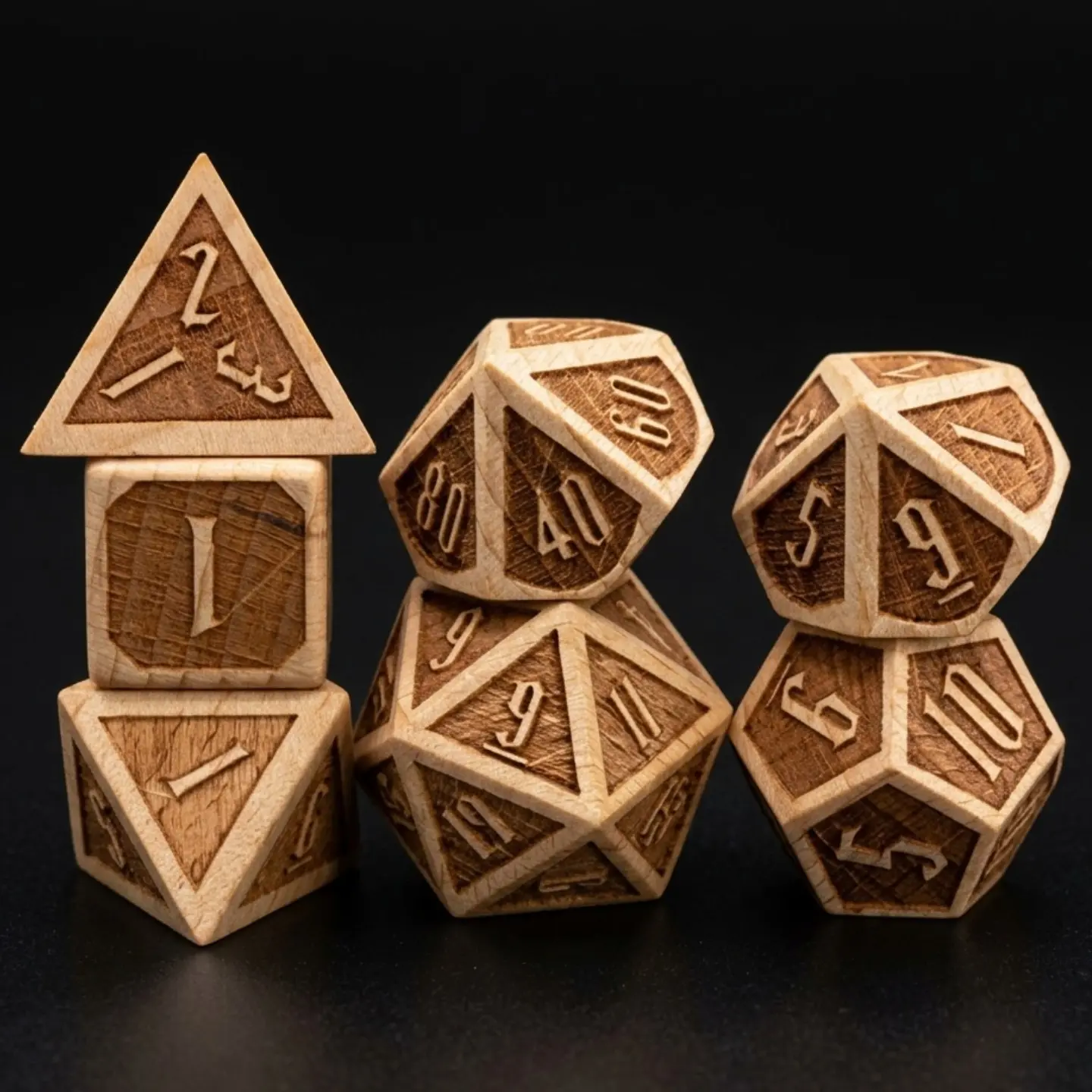 Handcrafted Wooden Dnd Dice Set, High-End Polyhedral Rpg Dice, Dragon & Dungeon Collectible Gift, Premium Tabletop Game Accessories