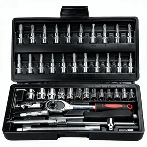 46-Piece ¼ Inch Drive Socket Wrench Set with Hex Wrenches, Metric Sockets and Extension Rods, Car Repair & Home Use, Includes Storage Box, Multifunctional Wrench Set