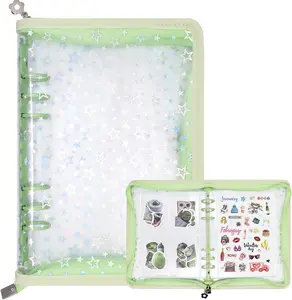 Sticker Organizer Binder -  Sticker Collecting Book Storage Album Holder with Pocket Pages A5 Zipper Cover Collection Container (Green)