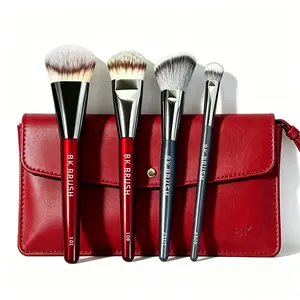 BK 4 Counts/Deluxe Set Contoured Foundation Brush 4 Counts Soft Fiber Wool for Powder Liquid Cream Makeup Tools Oval Shape for All Skin Types