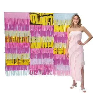 6 ft. x 5 ft. Pastel Rainbow Tissue & Foil Fringe Backdrop