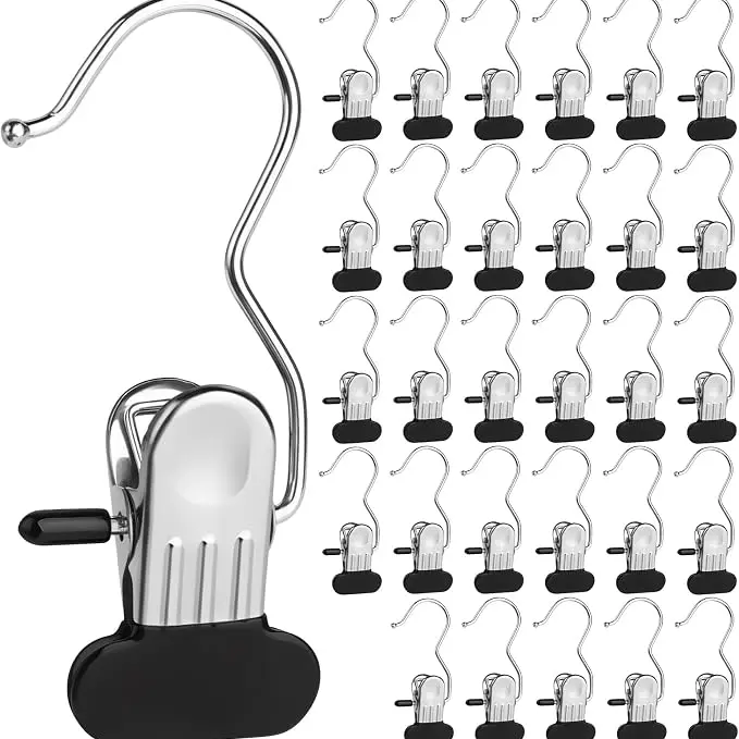 Heavy Duty Boot Hanger Clips - 20-Pack Rustproof Durable Connector Clips, Hanging Clothes Organizer with Non-Slip Set Hangers & Pegs, 4.3 Inch Length 360° Rotatable Lightweight Compact Organizer for Laundry, Bathrooms, Closets