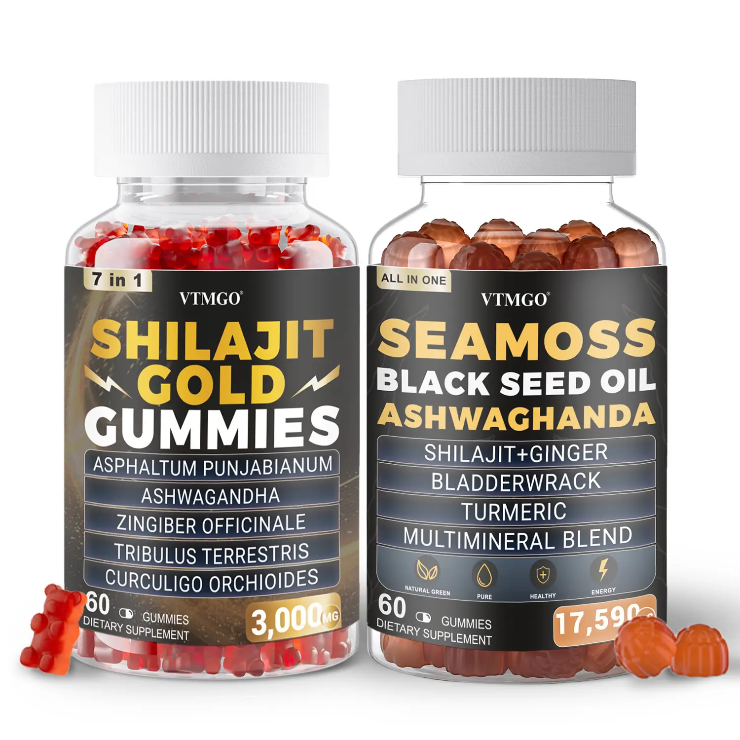 VTMGO Sea Moss & Shilajit Gummies Combo Pack - All-in-One Multivitamin with Oreg...