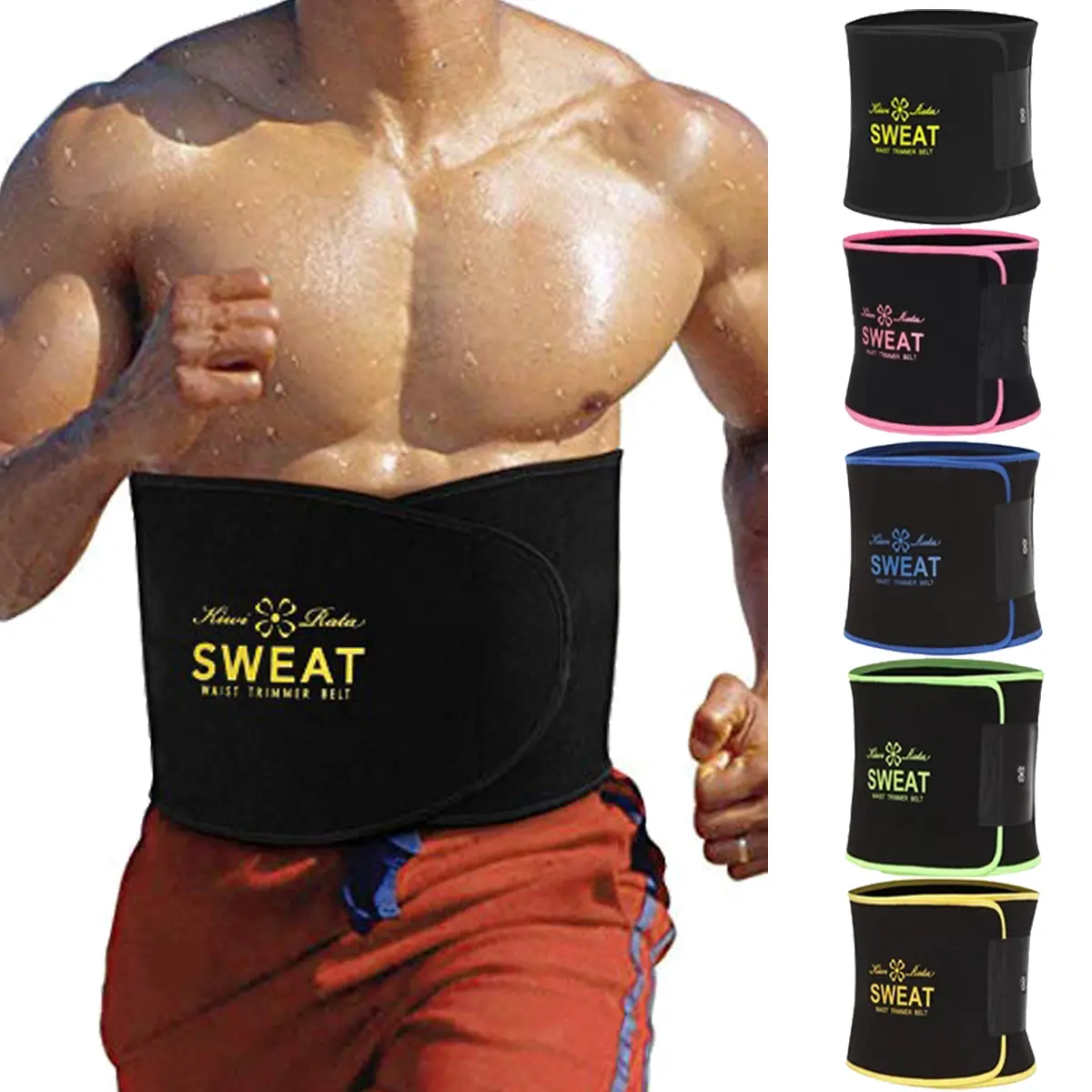 Menswear Neoprene Waist Trainer Trimmer Sweat Waist Trainer Body Shaper Compression Girdle with Tummy Control Polyester Belt for Gym Sports Workouts Fitness Shapewear Plain