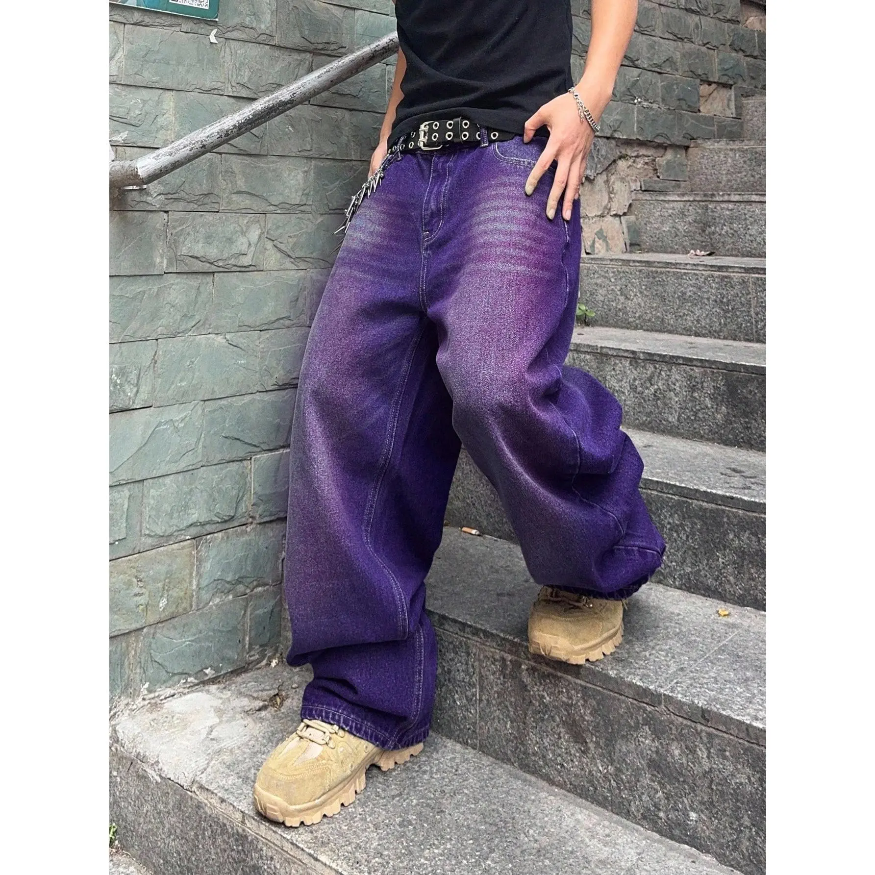 Men Wide Leg Jeans Bold Purple Denim Y2K Jnco Baggy Streetwear 2026