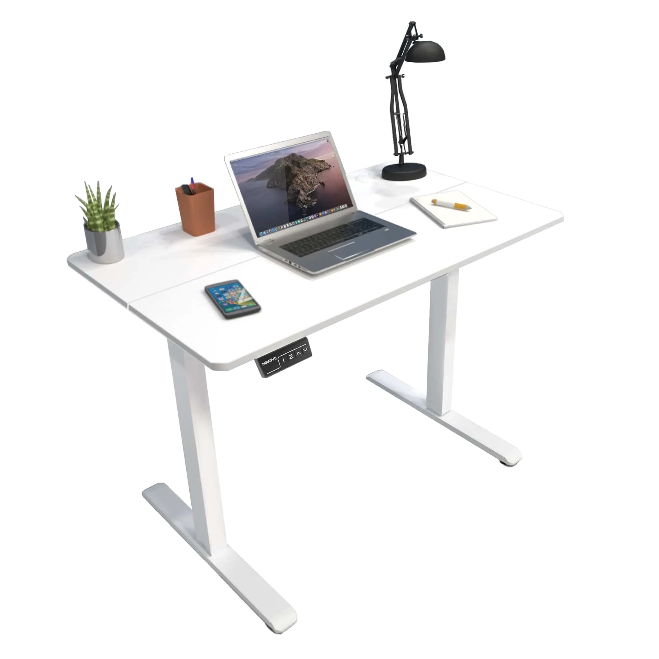 Mount-It! Compact Electric Stand Up Desk - 48in Ergonomic Adjustable Height Workstation for Home or Office