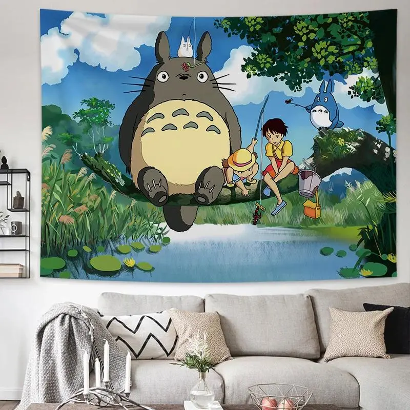 Studio Ghibli My Neighbor Totoro Cartoon Art Print Tapestry - Wrinkle-Resistant Polyester Lightweight Fabric Banner, Forest Spirit Aesthetic Home Decor, Table Storage Buddhism-Themed Gift for Family, Cartoons Lovers