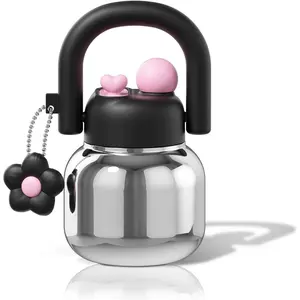 22 oz Tumbler with Straw and Carry Handle, Wide Mouth Insulated Stainless Steel Travel Water Bottle, Chrome Metallic Aesthetic Cool Silver Flask, Kawaii Black & Pink Bottle Trendy Gift for Her