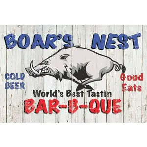 Metal tin sign vintage chic art decoration Boars Nest BBQ for home Bar Cafe farm store garage or club 12x8