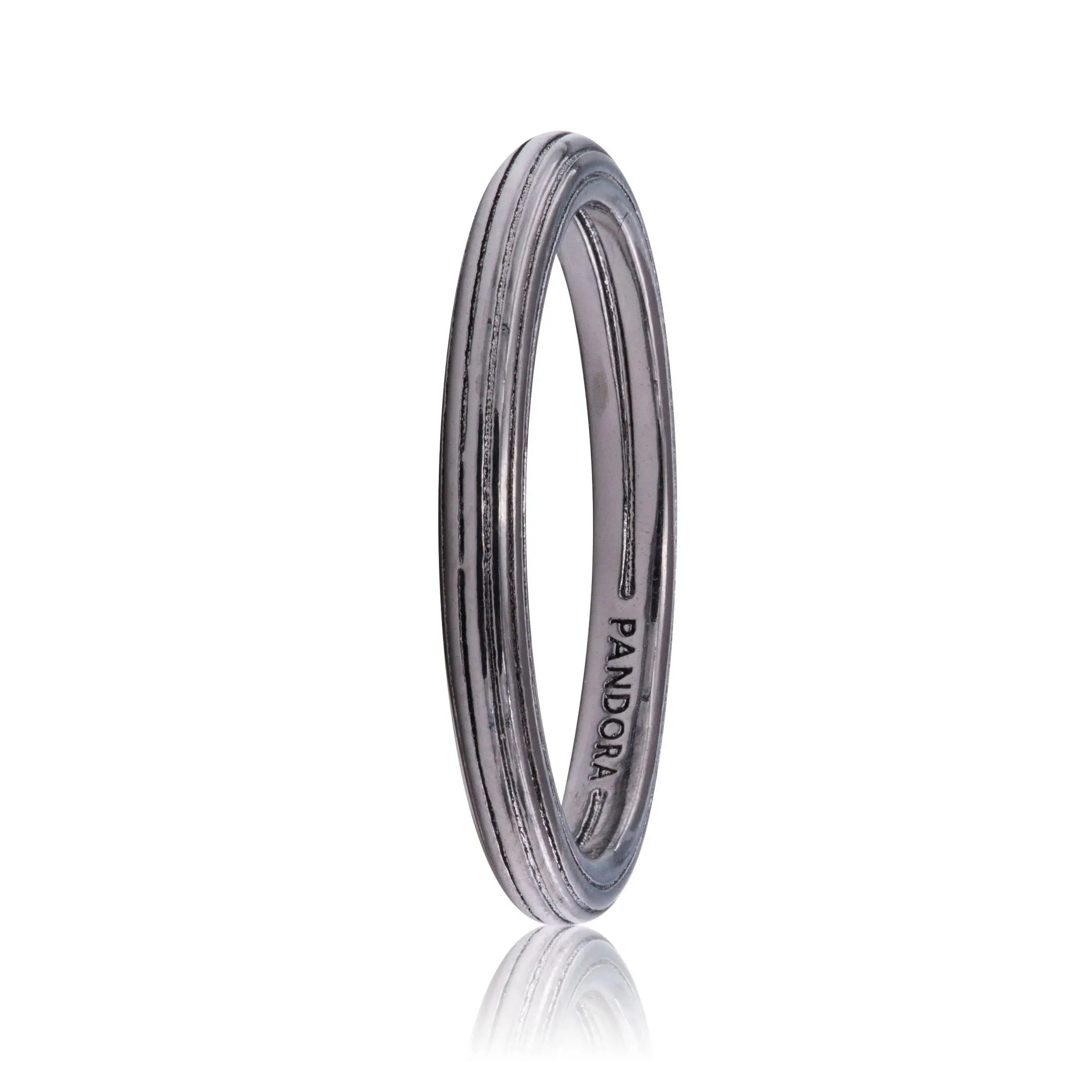 Pandora ME Ring Silver Tone Women's Jewelry Size 48 149591C00-48, Female, Customized, Casual, Everyday, Ruthenium Plating, Layered Tone Silver Rings, Grooved Lines, Mix And Match Colors, Statement Stacking, Plated Silver Rings