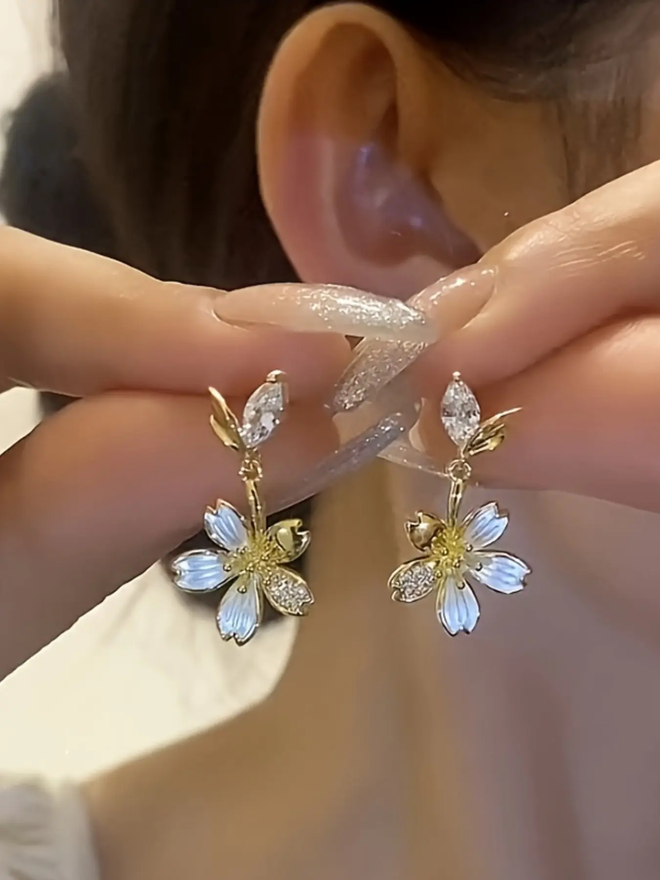 Elegant Floral Stud Earrings, Dangle Earrings, Dangling Earrings, Japanese Korean Style, French Sakura Design, Light Luxury Alloy Ear Rings for Women, All Seasons Trendy Jewelry Gift, High Quality Earrings