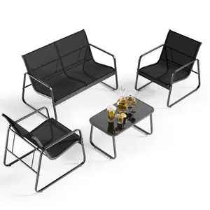 GIZOON 4-Piece Outdoor Patio Furniture Set - Outdoor Dining & Patio Conversation Set with Loveseat, 2 Single Chairs, Bistro Table for Backyard, Balcony, Outdoor Dining Set,summervibes