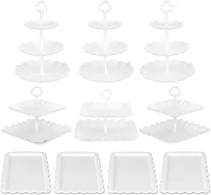3 Two-Tier Cupcake Stands + 3 Three-Tier Cupcake Stands + 4 Appetizer Trays Plastic Tiered Serving Stands, Dessert Tower Trays for Tea Parties, Parties and Weddings Decoration Christmas Ornaments Smooth