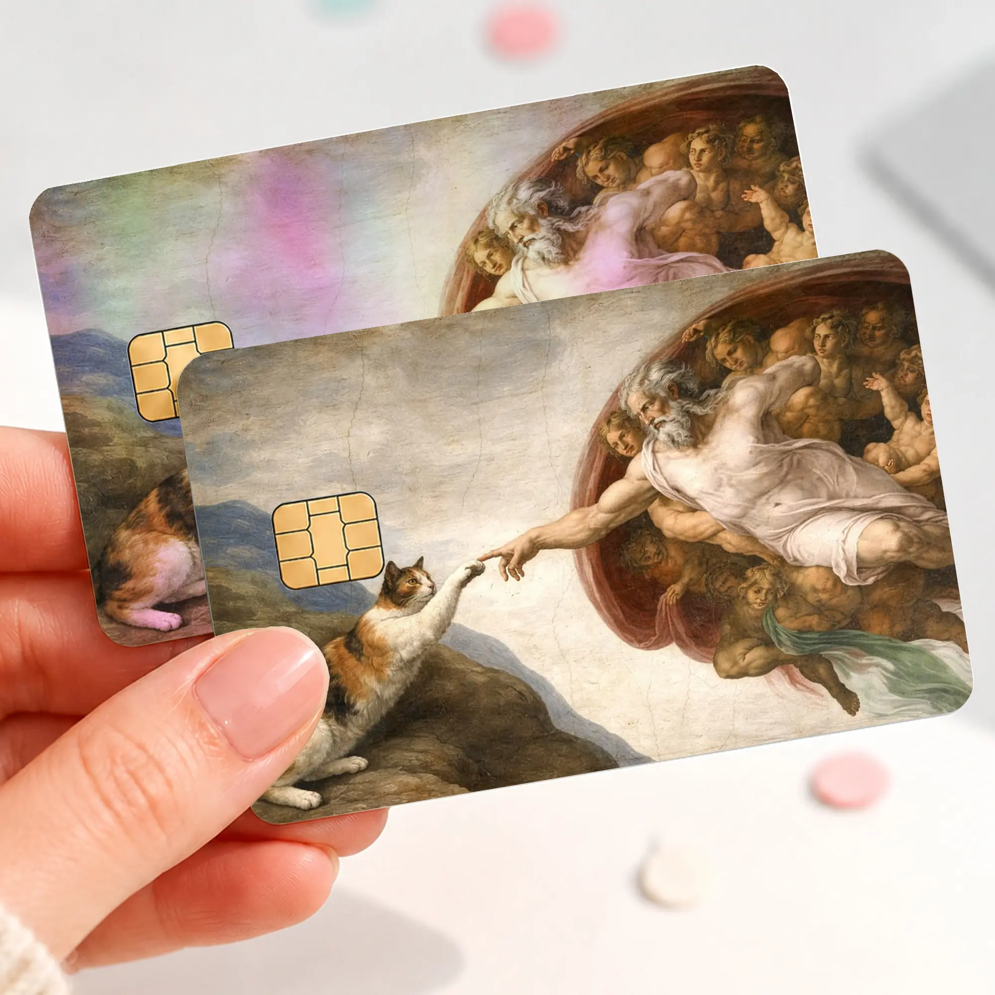 Renaissance Cat Credit Card Skin Sticker, Creation of Cat Debit Card Cover, Funny Classical Art Bank Card Decal, Vintage Painting Cat Lover Wallet Wrap Gift