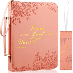 Christmas Gift Large Bible Case for Women with Pretty Floral Patterns and Bible Verses Bible Cover Case with Handle and Bookmark Leather Leather Book Case for Study Bible, Bible Study Supplies, Bible Journaling kit, Teacher Appreciation Gift