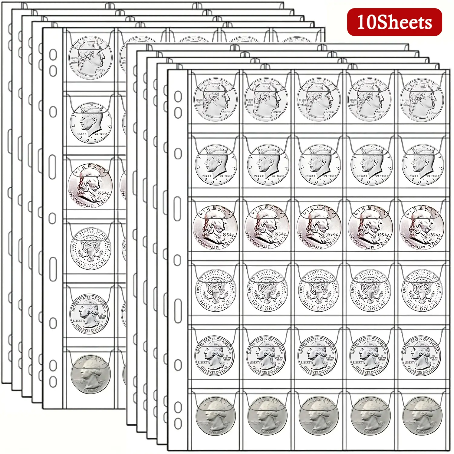 10 Sheets 30 Pockets Coin Binder Collection Supplies Pages 9 Hole Transparent Coin Collecting Pocket Page for Coin Stamp Badge Collection Coin Album Holder Coin Organizer Coin Storage Page Water Proof Moisture Proof