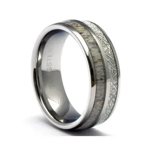 The Antler - Tungsten Wedding Band Inlay Antler and Meteorite