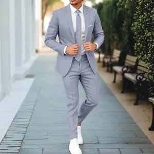 Men's New Asian Linen Fabric Loose Single-Row 1-Button Suit - Includes Jacket and Trouser