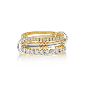 TEWIKY Interlocked Stackable Rings for Women - Statement Multi Ring Mixed Metals Stack - Cubic Zirconia Stacking Jewelry For Summer dealsforyoudays