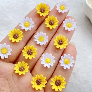 60pcs vibrant hybrid resin mini sunflower seed flat flower statues, Resin Sculptures for nail art, wedding DIY, scrapbook, jewelry crafts, and accessories