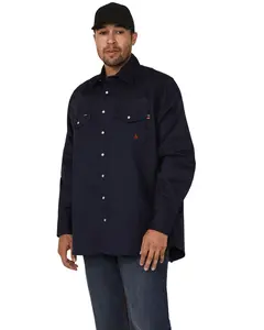 Forge Workwear Men's Men'S Fr Solid Long Sleeve Snap Work Shirt - Mfrsld-002-Nvy