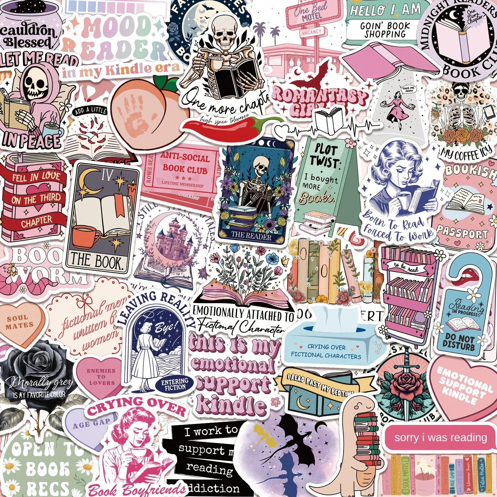 150 PCS Romance Book Stickers for Kindle, Holographic Bookish Sticker Pack Sticker Set Decorative Decal Reading Booktok Glitter Vinyl Decals for Laptop Ebook Readers Water Bottles Journal Scrapbook, Scrapbooking Supplies, Waterproof Sticker Sheets