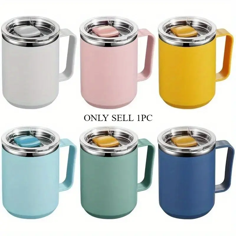 1pc Vacuum Mug With Lid Handle, Double Wall Stainless Steel Thermal Mug With Handle And Lid, Portable Insulated Cup For Traveling, Insulation Drinkware, Insulated Water Cup