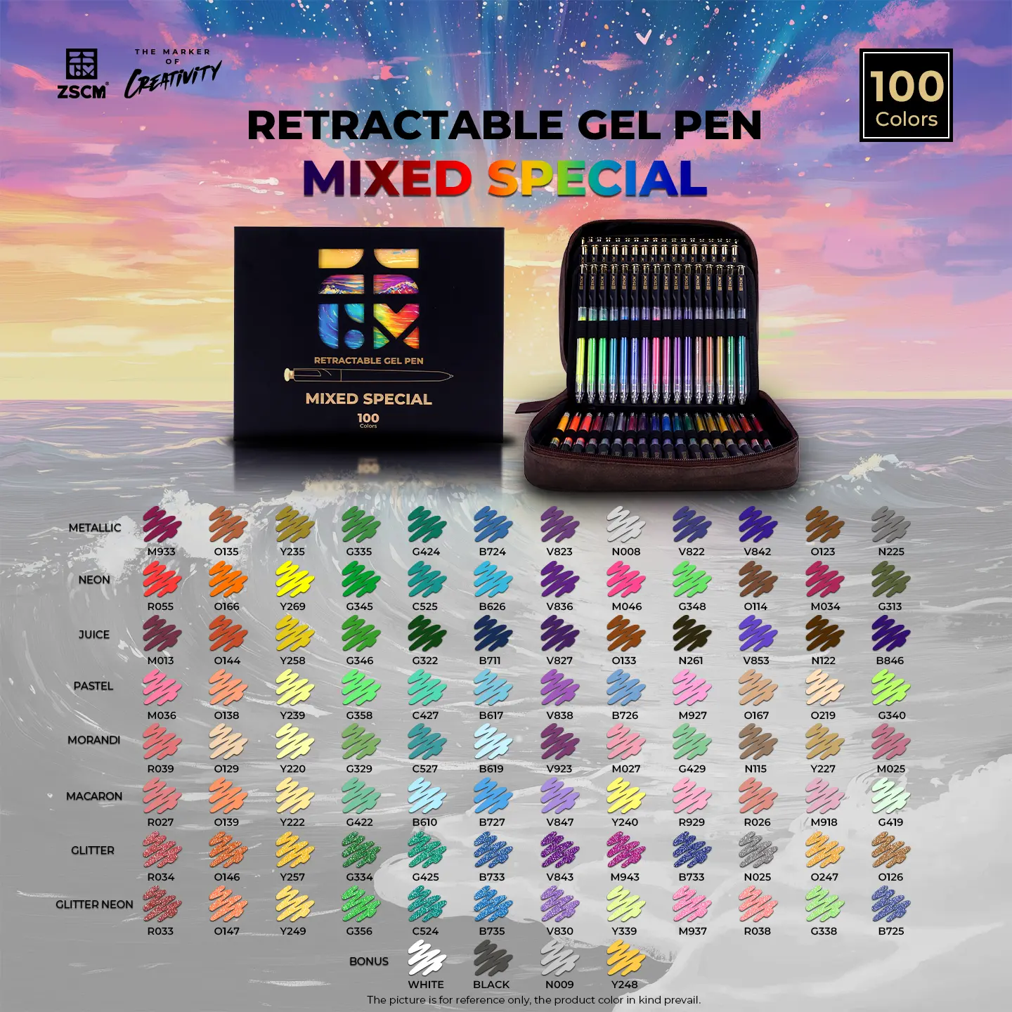 ZSCM Retractable Colored Pens Set - 100 Colors, 1mm Fine Point, Juicy 5x More Ink, Acid-Free Ink, Anti-Drop Lock, Large Capacity Smooth Writing Pens for Adult Coloring, Office Stationery Art Supplies