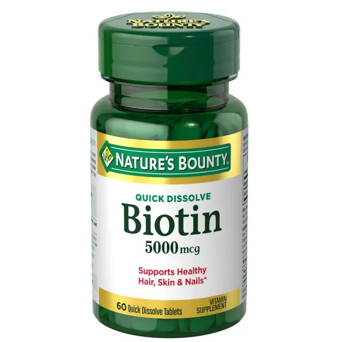 Nature's Bounty Biotin 5000 mcg Tablets for Hair, Skin & Nails Support, 60 Ct