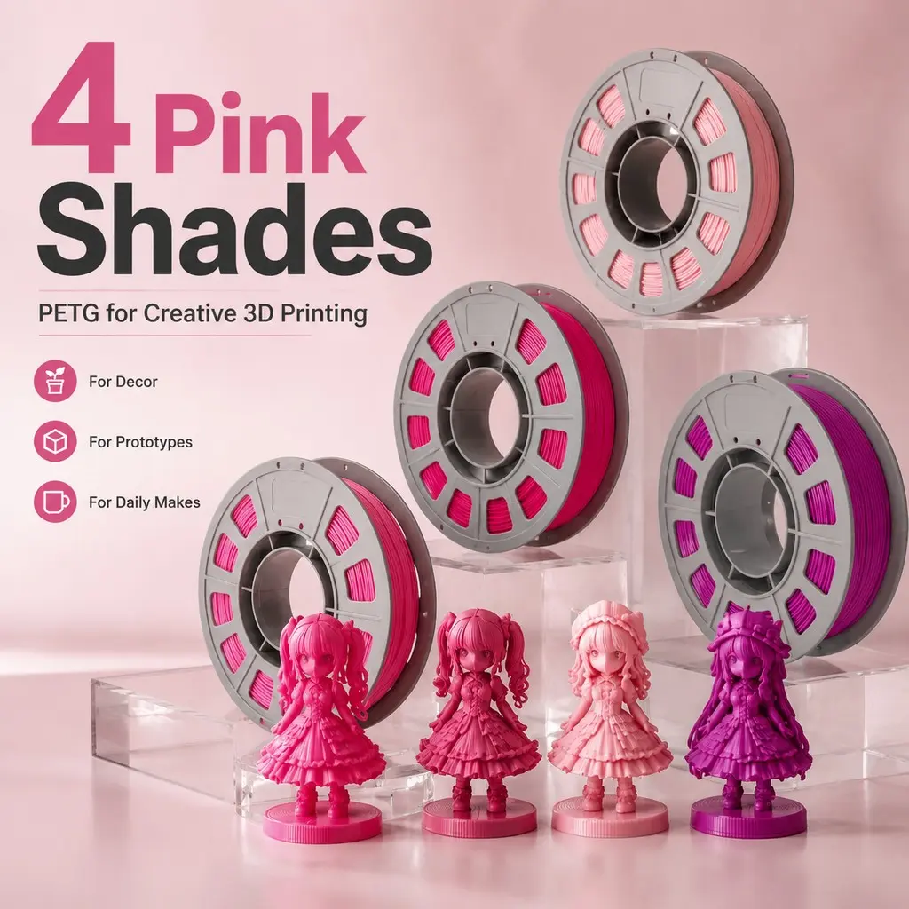 4-Shade Pink PETG 3D Printer Filament Bundle Set, 1.75mm, 300g Per Roll, Smooth FDM Multi-Color 3D Printing Supplies affordable dimensional accuracy accessories, 440G Per Spool, 1.75Mm Fdm 3D Printers