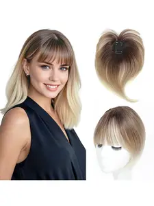 Bangs hair clip, 360° 3D coverage hair clip, hair clip for thinning hair for women, upgraded top hair clip, 10-inch straight hair clip, bangs hair clip for women's daily wear (including dark roots to blonde hair)