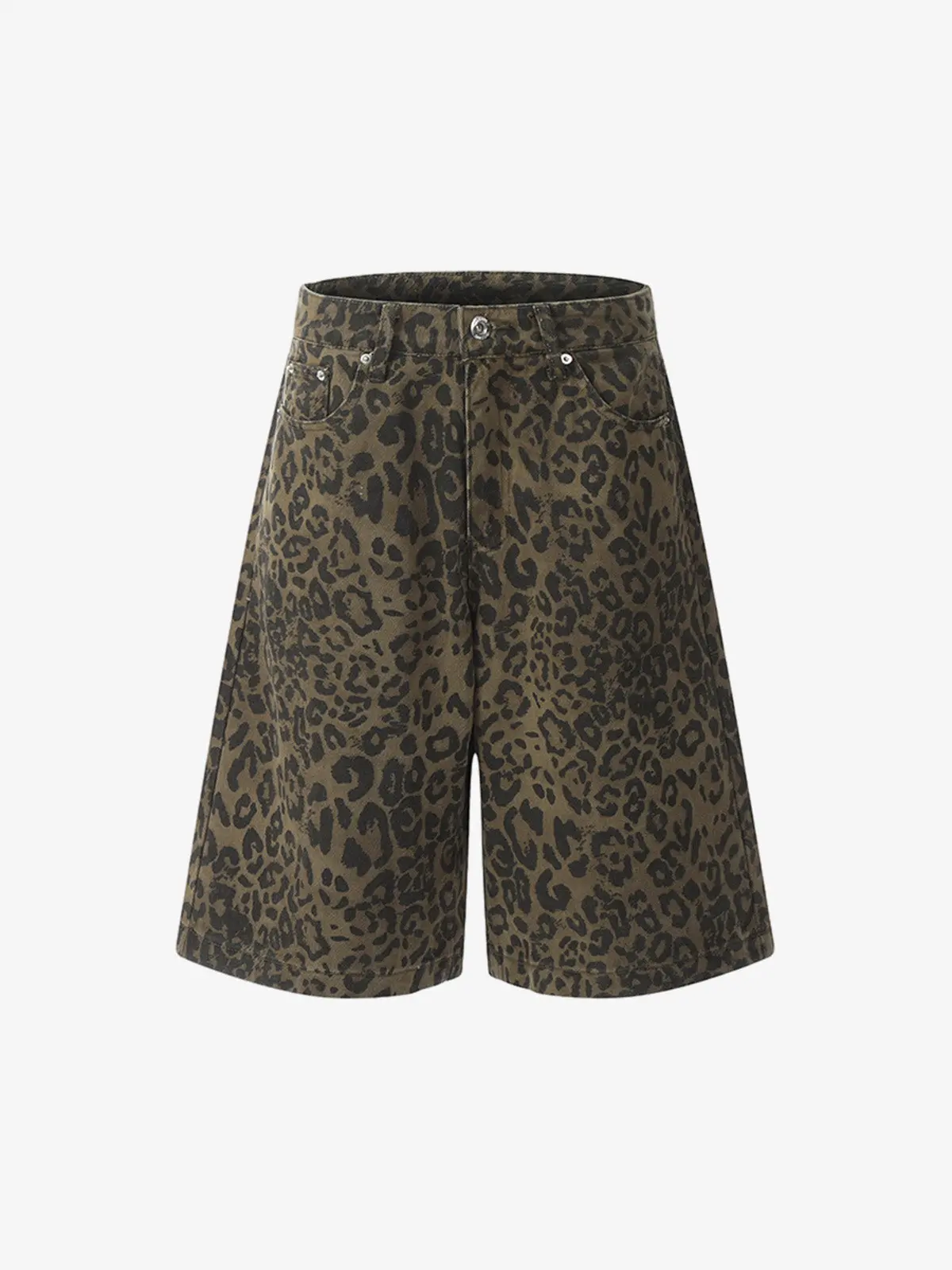 Supermade Men's Leopard Print Cotton Wide Leg Jorts - Casual Shorts with Loose Fabric Fit, 5 Pockets, Clean Structured Cut, Streetwear Menswear