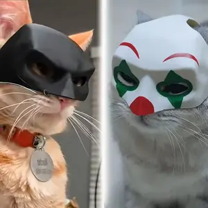 Funny Cat Mask Costume, Clown Head Design, Perfect for Halloween Parties, Pet-Friendly, All Seasons, Holiday Occasions, Durable Plastic Material