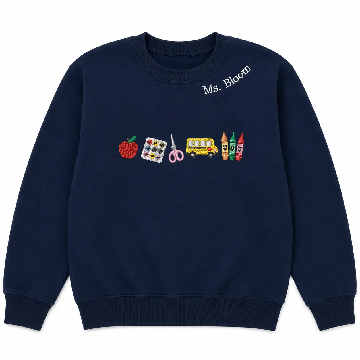 Personalized Embroidered Teacher Sweatshirt or Tshirt, Hoodie with Custom Name, Apple School Supplies Crewneck, New Teacher Gift for Daycare, Preschool & Coworker