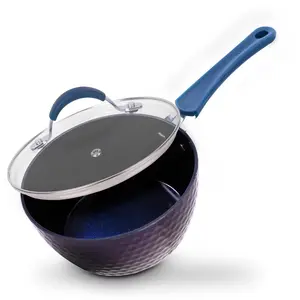 Saucepan Pot with Lid - 1.7 Quarts | Modern Diamond Pattern Non-Stick Coating Cooking Pot - 395° F Heat-Resistant Cookware - Gas Electric Ceramic Compatible Cooktops - Home Kitchen Use