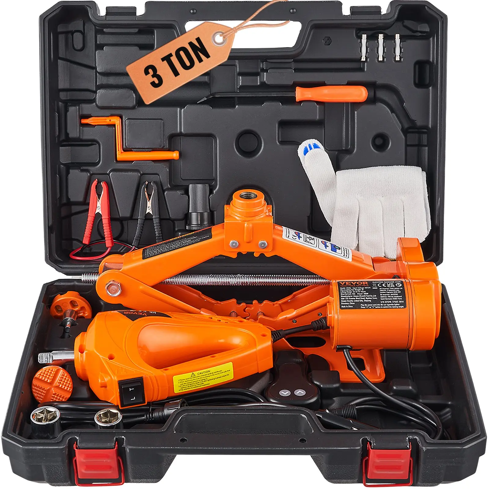 【BackToSchool】VEVOR 12V Electric Car Jack, Max 3t Load Heavy Duty Scissor Jack with Electric Impact Wrench, Double Saddles & Remote Control, Portable for Sedan/SUV Tire Change, Repair & Car Battery Maintenance (Gloves Included), 3 Tons