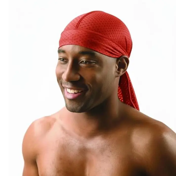 Titan Cool Mesh Du-Rag for Waves, Ultra Stretch Breathable Cap with Long Tail, One Size, Red