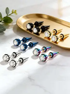 5 Pairs Hip Hop Style Fashion Stainless Steel Earrings Set, Trendy Jewelry, Stud Earrings, Unisex, Multiple Colors Available, Ideal for Daily Use or Parties, Perfect Gift