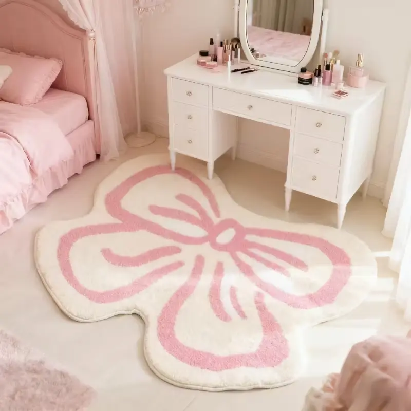 Bow Carpet, Irregular Shape Mat, Korean Style Bedroom Rug, Modern Simple Living Room Rug, Cute Home Decor Accessories, Soft Area Rug, Decorative Area Rug, Home Decorative Rugs