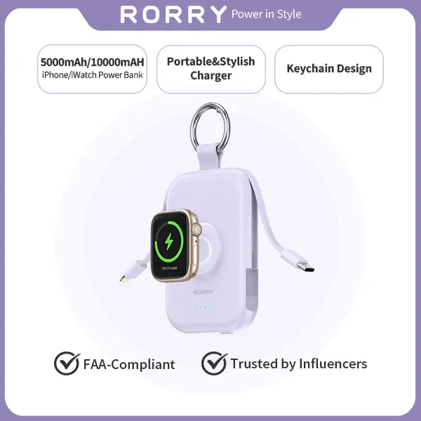 RORRY CharmGo 5000mAh Portable Charger Power Bank, Smart Mobile Power with Type-C Cable Keychain, Compact Mini Travel Essential Gift for Mobile Devices, Efficient Charging Accessories,summerwins summerwins