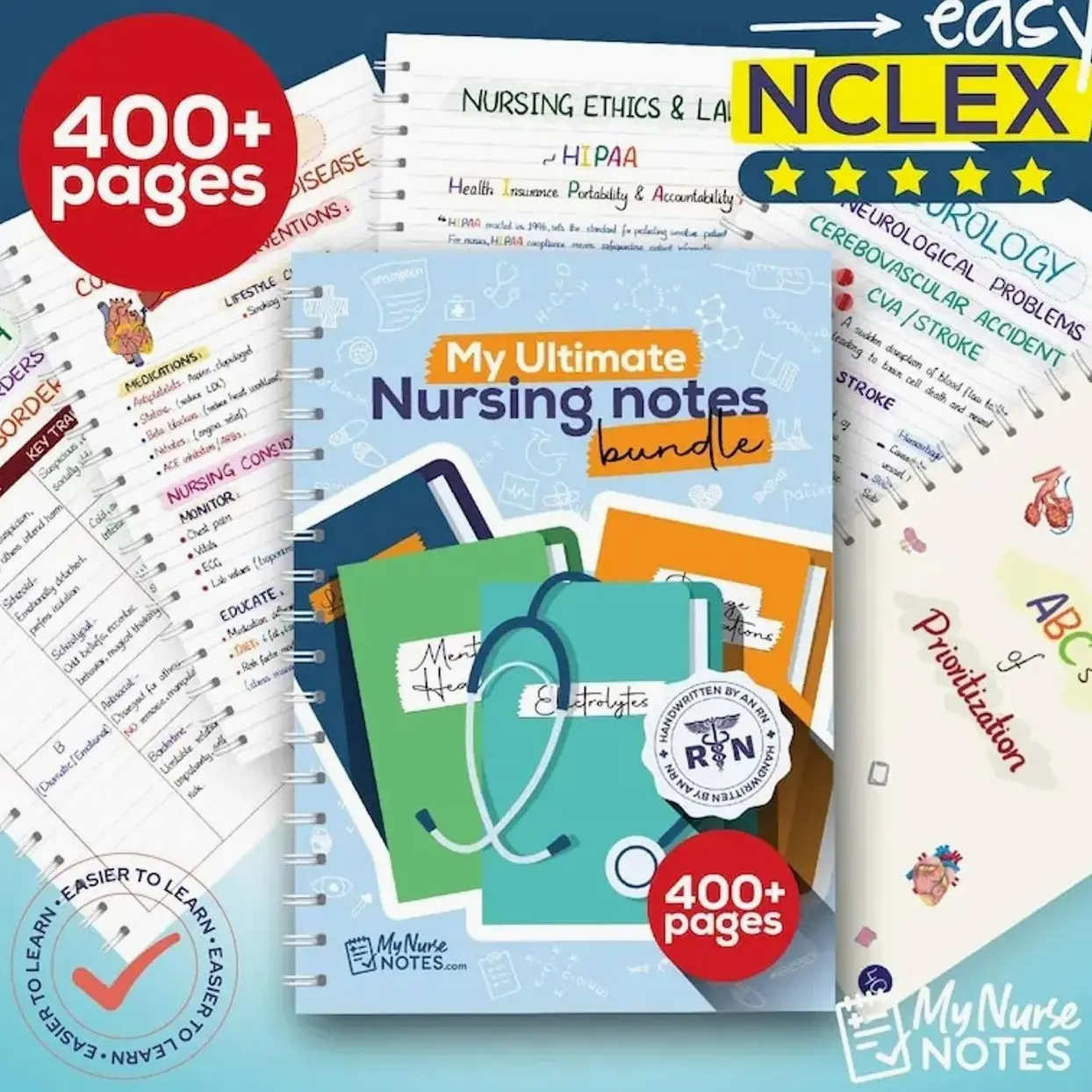 Ultimate Nursing Success Bundle: 400+ Page Handwritten Notes by an RN -  Designed to Help You Ace Nursing School, Gift For Him, Gift For Her.