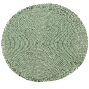FunWheat Paper Round Braided Placemats Set of 4 for Dining Tables 15 Inch Heat Resistant Table Mats Farmhouse Woven Fabric Natural Place mats for Decoration with TasselFog Green4pcs