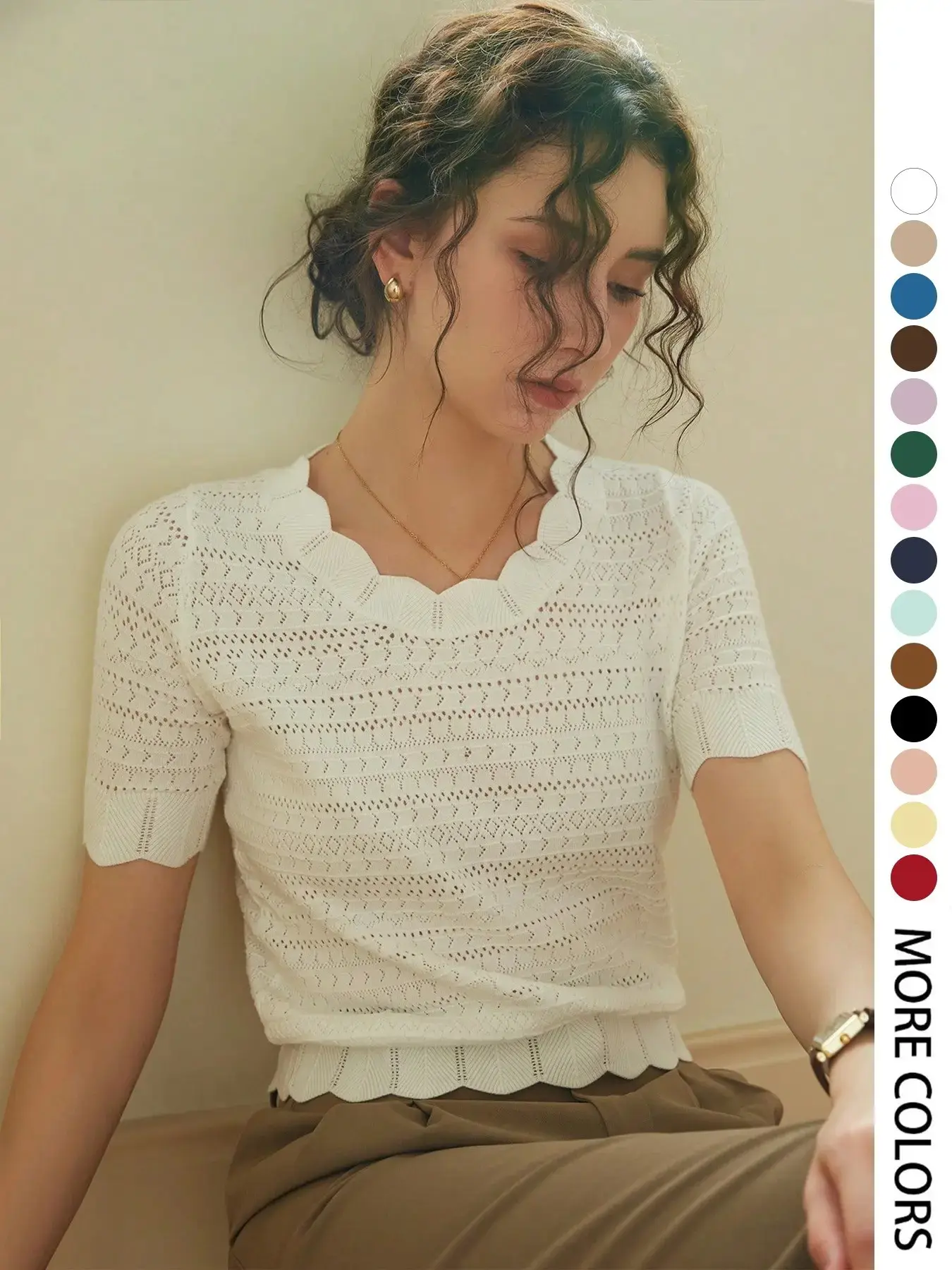 French Elegance Versatile Slim Fit Basic Casual Lazy Short Sleeve Soft Knit Pullover T-Shirt, Knitted Top Casual Knit Tops for Women Spring Summer (random Pattern) Knitwear