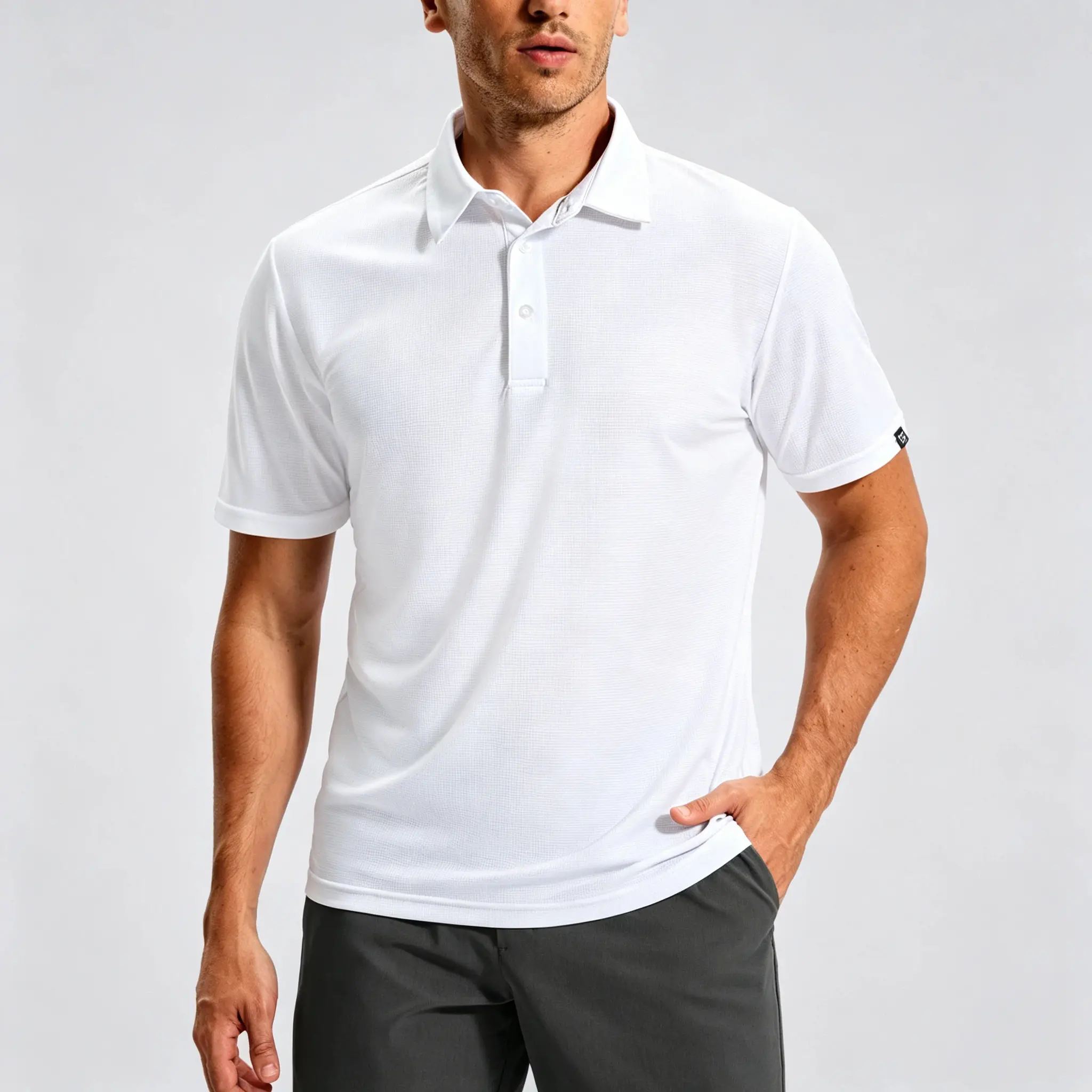 Mens Golf Shirt Grid Lightweight Short Sleeve Dry Fit Moisture Wicking Performance Athletic Collared Polo Shirts for Men