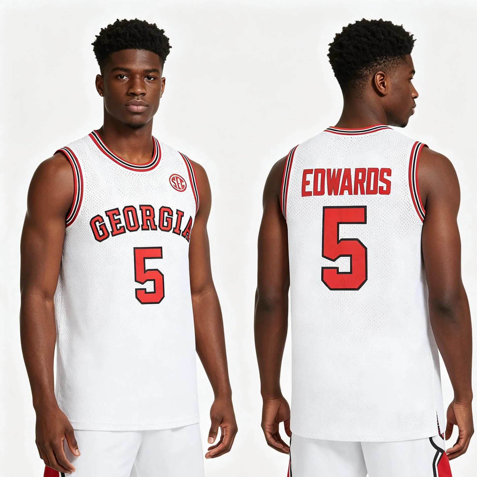 Men's #5 Edwards Embroidered University Basketball Jersey, Breathable Mesh Fabric Athletic Wear, Athletic Sports Top, S-XXL Sizes, Jersey Shirts, Sporty Sports Top