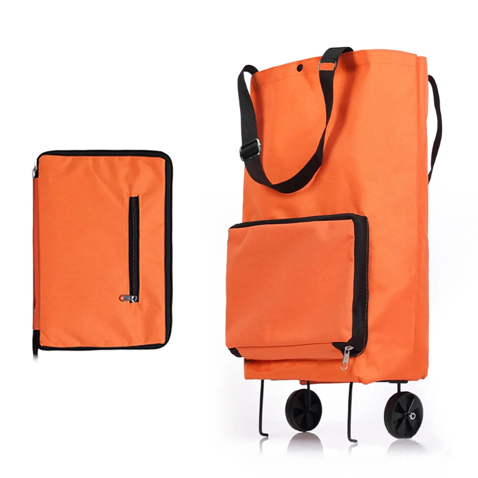 Folding Shopping Trolley Bag with Wheels - Portable Reusable Grocery Tote, Lightweight Rolling Cart with Carry Handles for Supermarket, Daily Use