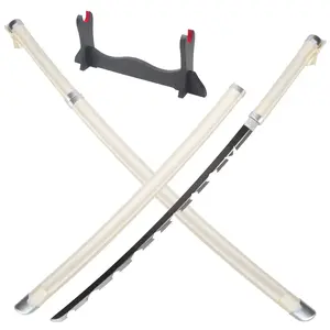 ELERVINO Real Demon Slayer Cosplay Sword Hashibira Inosuke 41 inches with Wooden Holder Stand Display Anime Fans for Halloween Role Playing Props Cosplay Collection Decoration Christmas Gift Birthday New Year