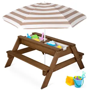 Best Choice Products Kids 3-in-1 Outdoor Convertible Activity Sand & Water Picnic Table w/ Umbrella